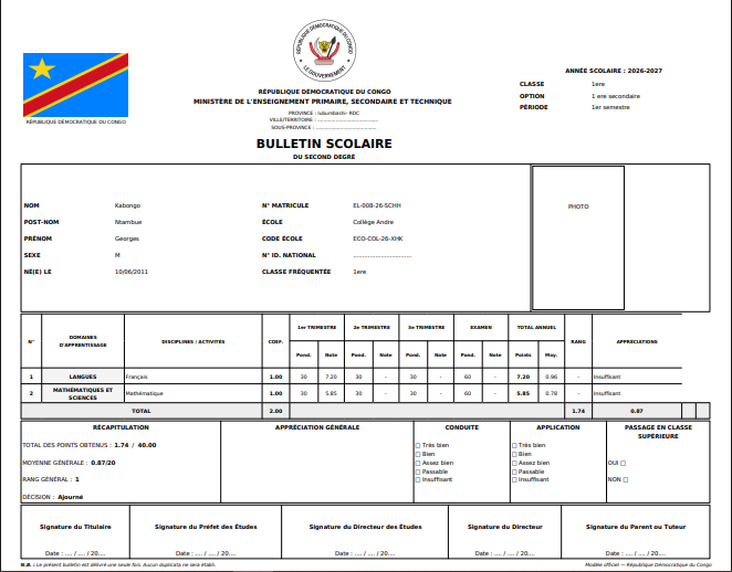 Bulletin scolaire