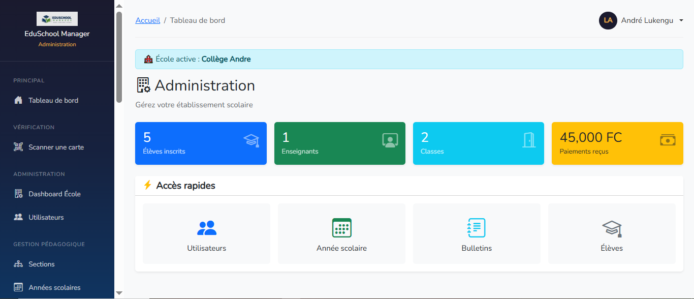 Dashboard EduSchool Manager